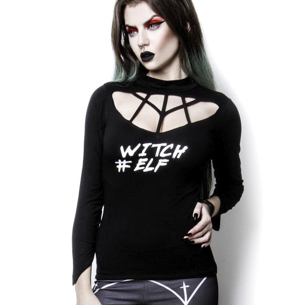 Rogue + Wolf Moon WITCH ELF # HIGH NECK HARNESS NECK BLACK TOP, M, L